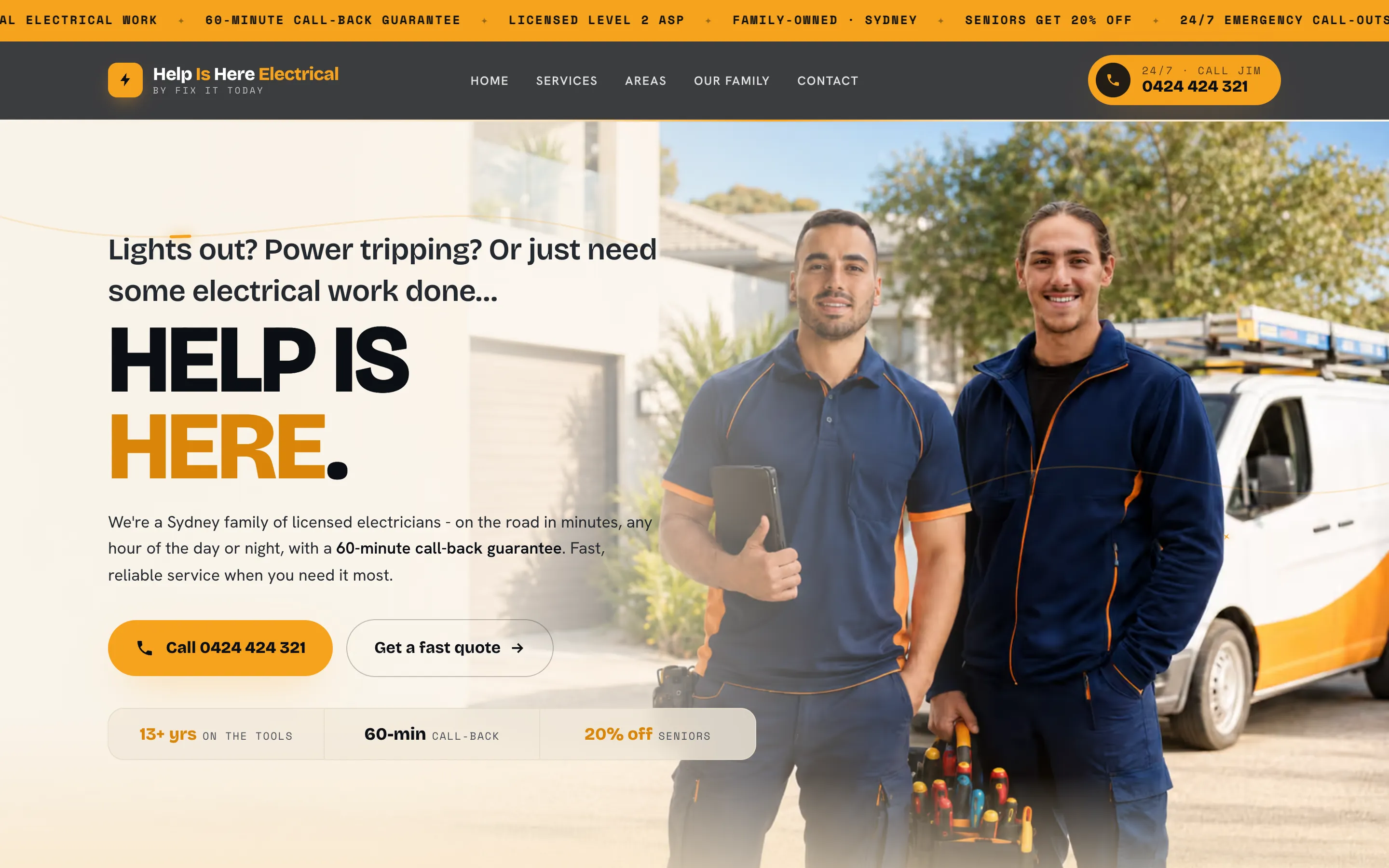 helpishereelectrical.com.au homepage